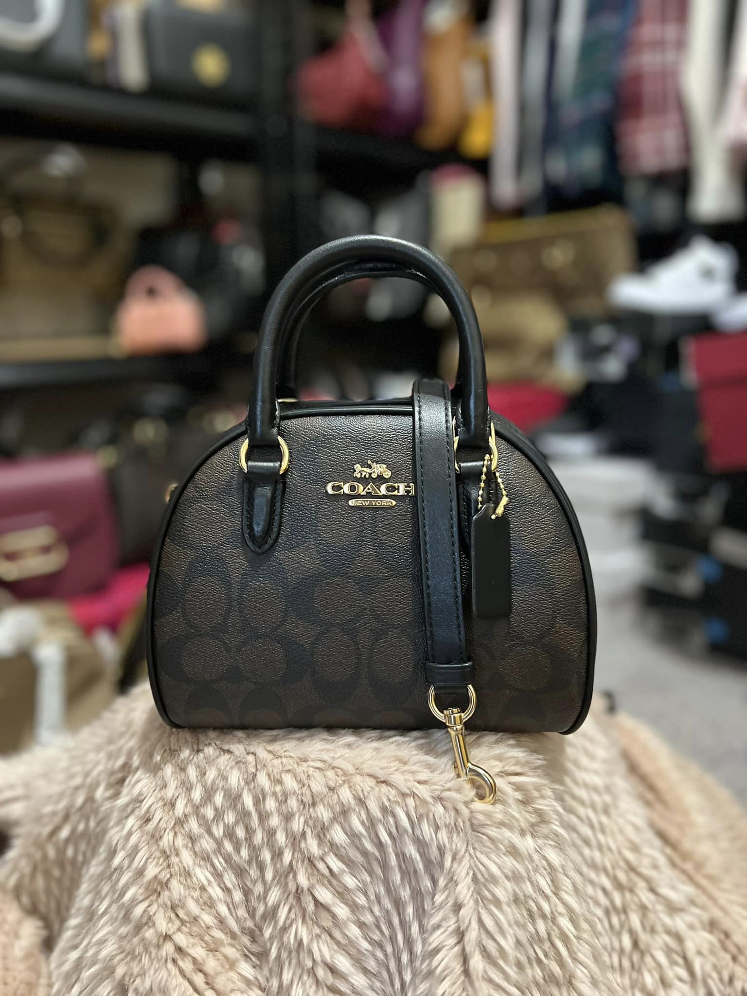 Coach Sydney Satchel in Signature Canvas - IM/Brown Black