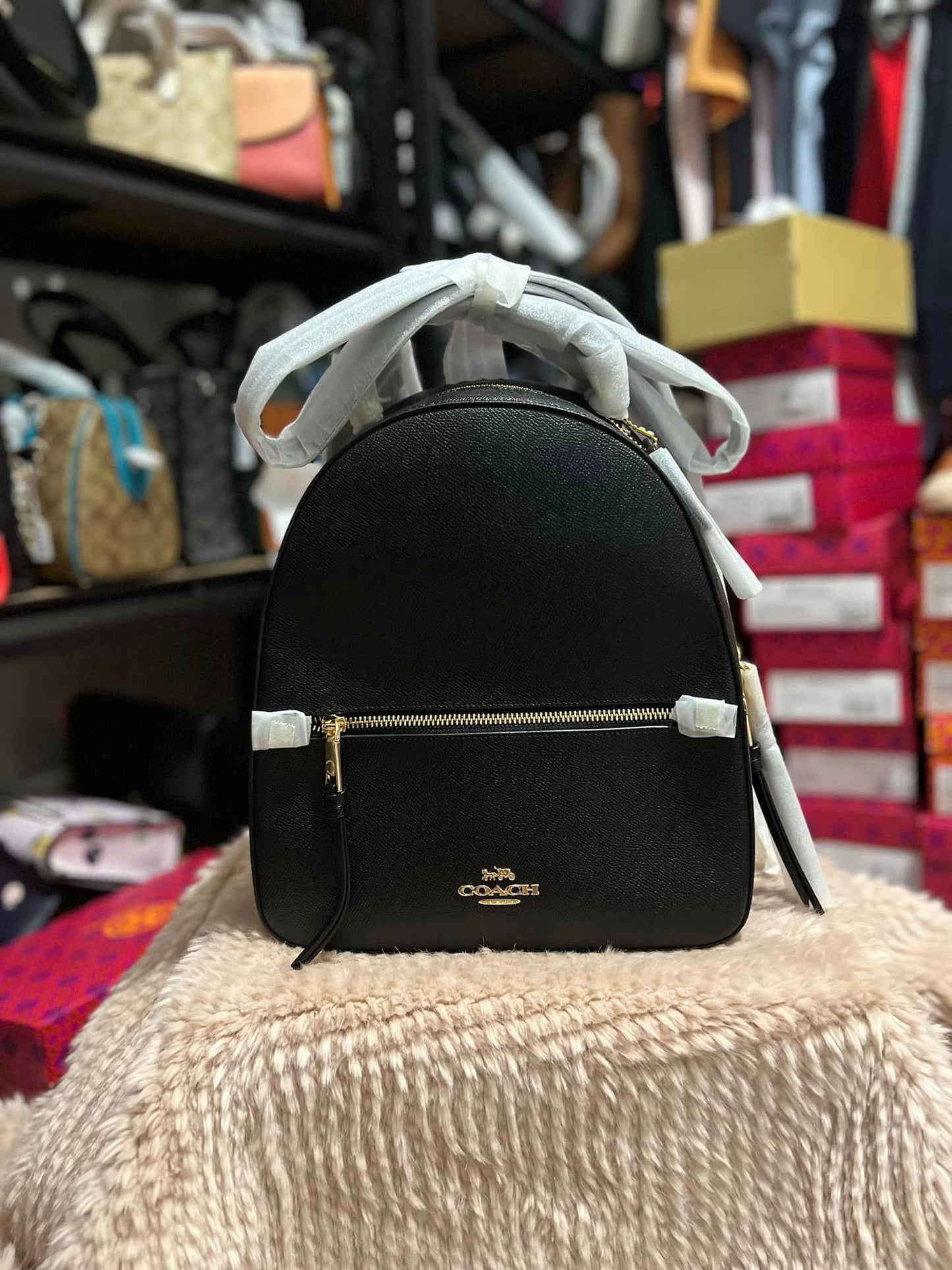 Coach Crossgrain Leather Jordyn Backpack - IM/Black