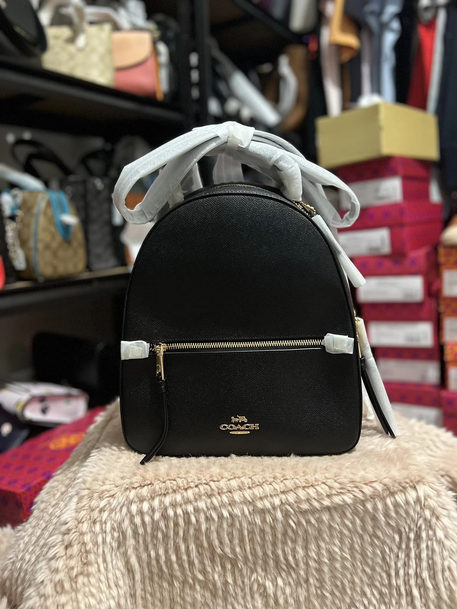 Coach Crossgrain Leather Jordyn Backpack - IM/Black