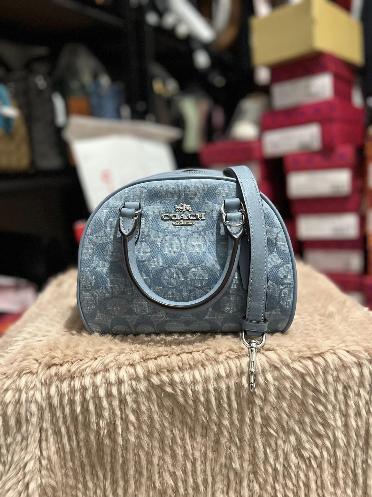 Coach Denim Chambray Sydney Satchel - SV/Cornflower Multi