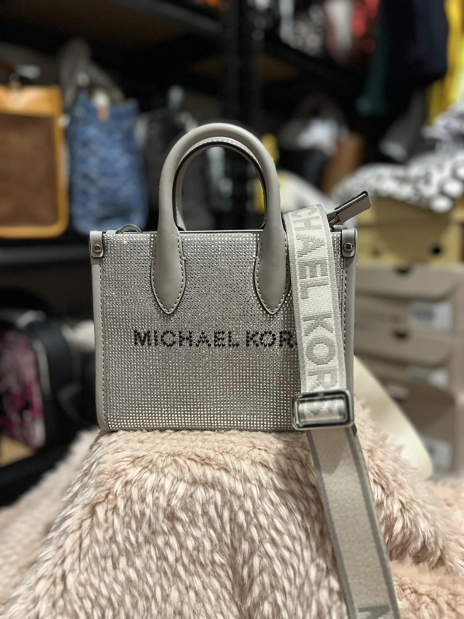 Michael Kors Mirella Extra-Small Embellished Suede Crossbody Bag - Gray